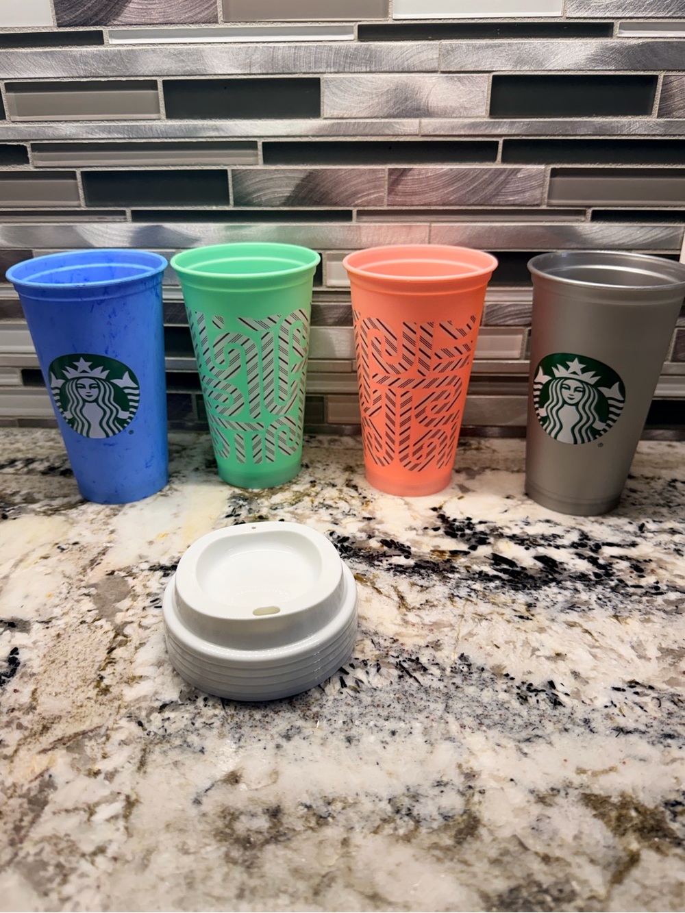 Starbucks Colorful Reusable Cups Set - Blue, Mint, Coral, Silver